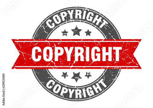 copyright round stamp with red ribbon. copyright