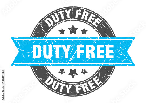 duty free round stamp with turquoise ribbon. duty free