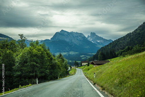 Austria - July, 2019: Country road in the alps in Austria