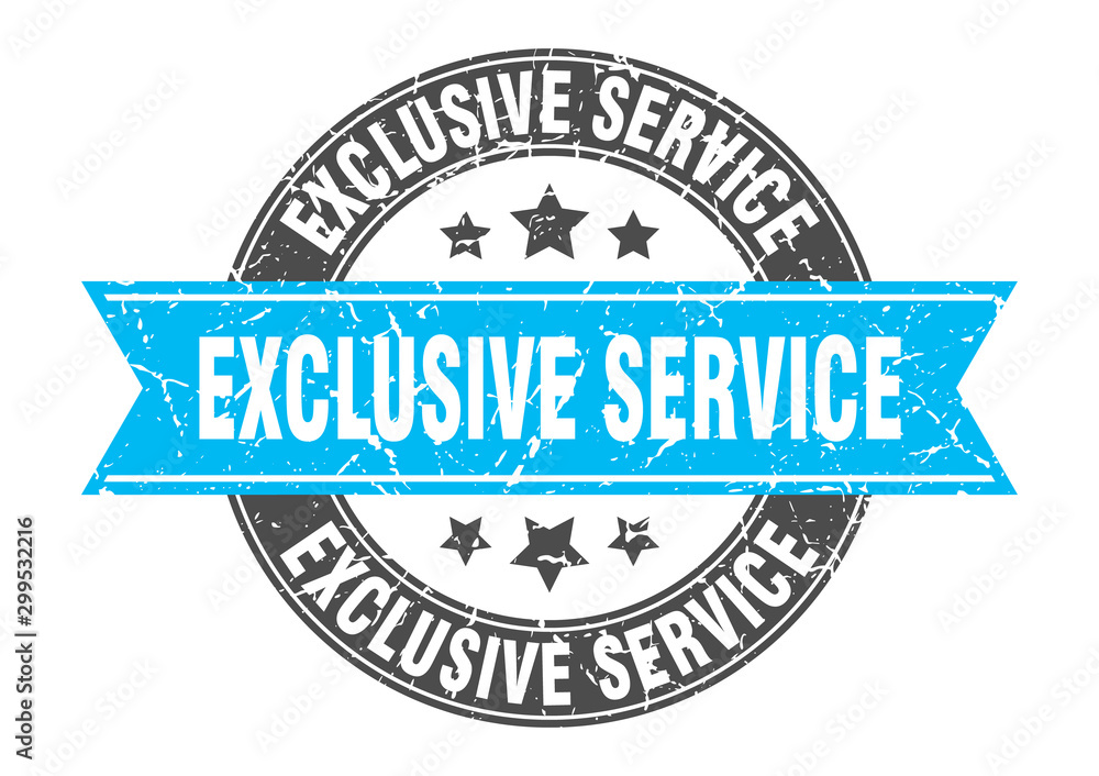 Obraz premium exclusive service round stamp with turquoise ribbon. exclusive service
