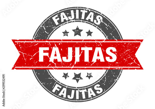 fajitas round stamp with red ribbon. fajitas