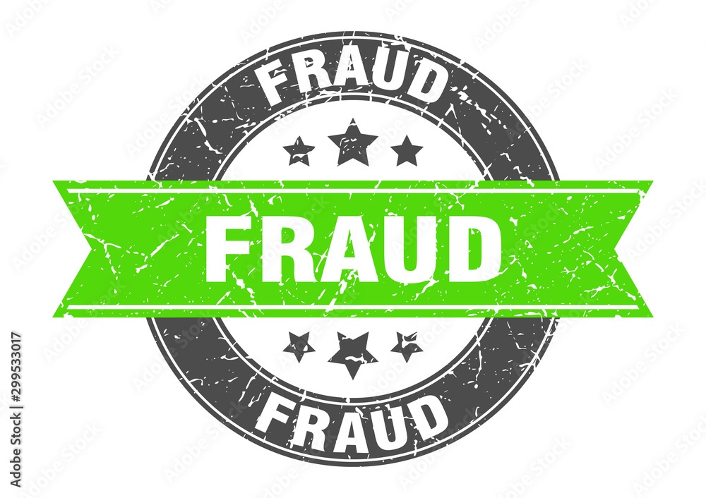 Fototapeta premium fraud round stamp with green ribbon. fraud