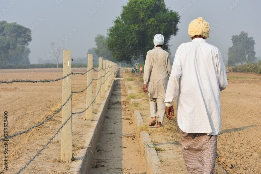 view of an Indian Punjabi in the village fields