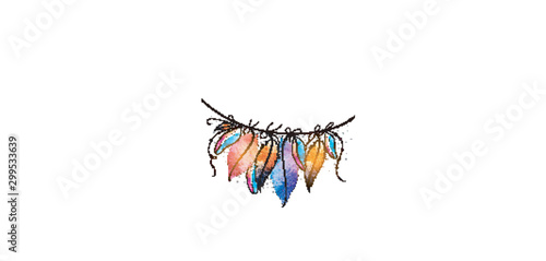 Boho style colorful feathers design.