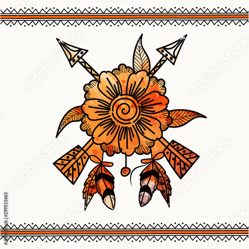 Boho style watercolor flower with arrows.