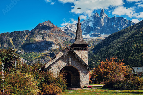 Les Praz Church in the Chamonix. Alps  France.