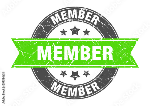 member round stamp with green ribbon. member