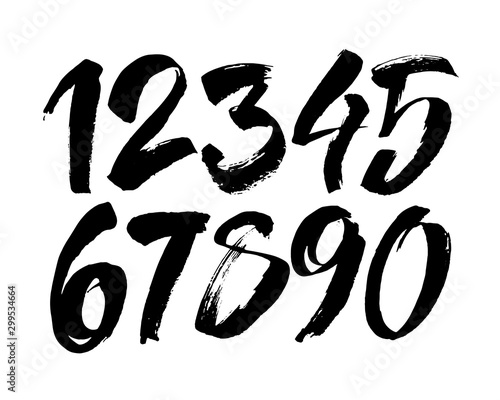 set of calligraphic acrylic or ink numbers. ABC for your design, brush lettering on a white background