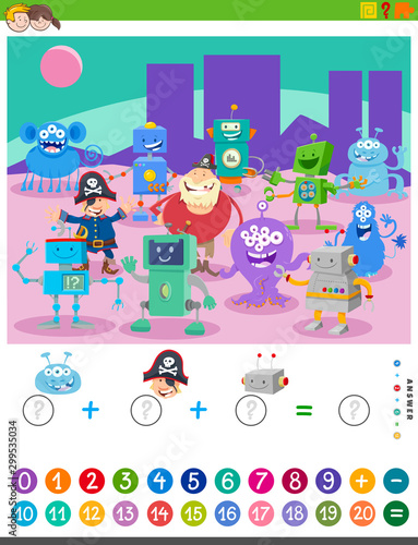 counting and adding task with cartoon characters