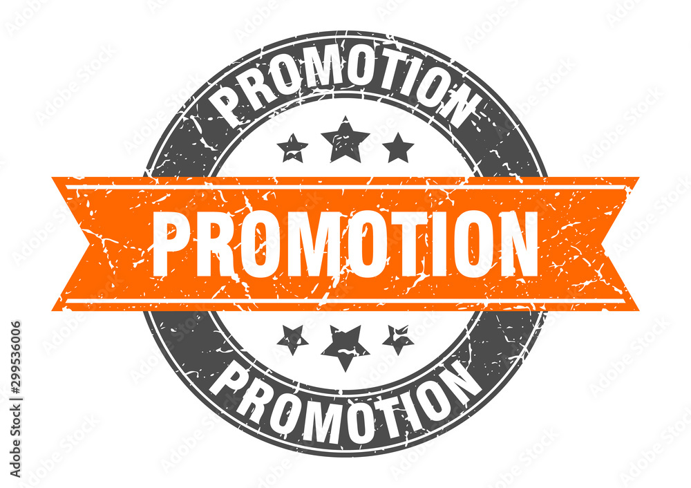 promotion round stamp with orange ribbon. promotion - obrazy, fototapety, plakaty 