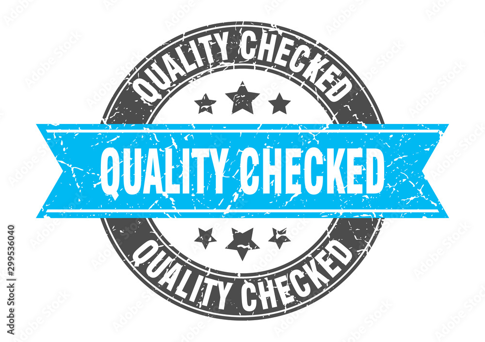 quality checked round stamp with turquoise ribbon. quality checked quality checked round stamp with turquoise ribbon. quality checked