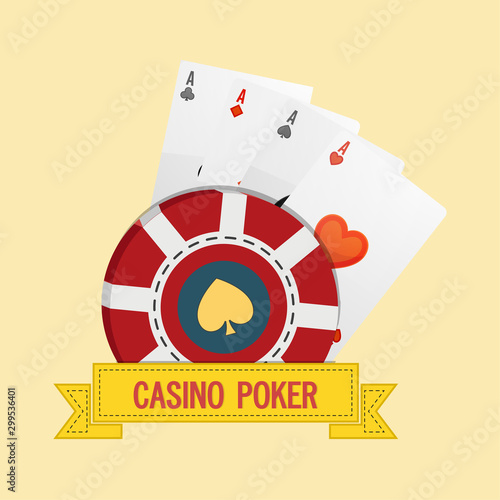 Casino background with playing cards and chip.