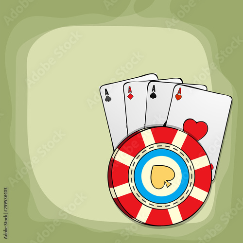 Casino background with playing cards and chip.