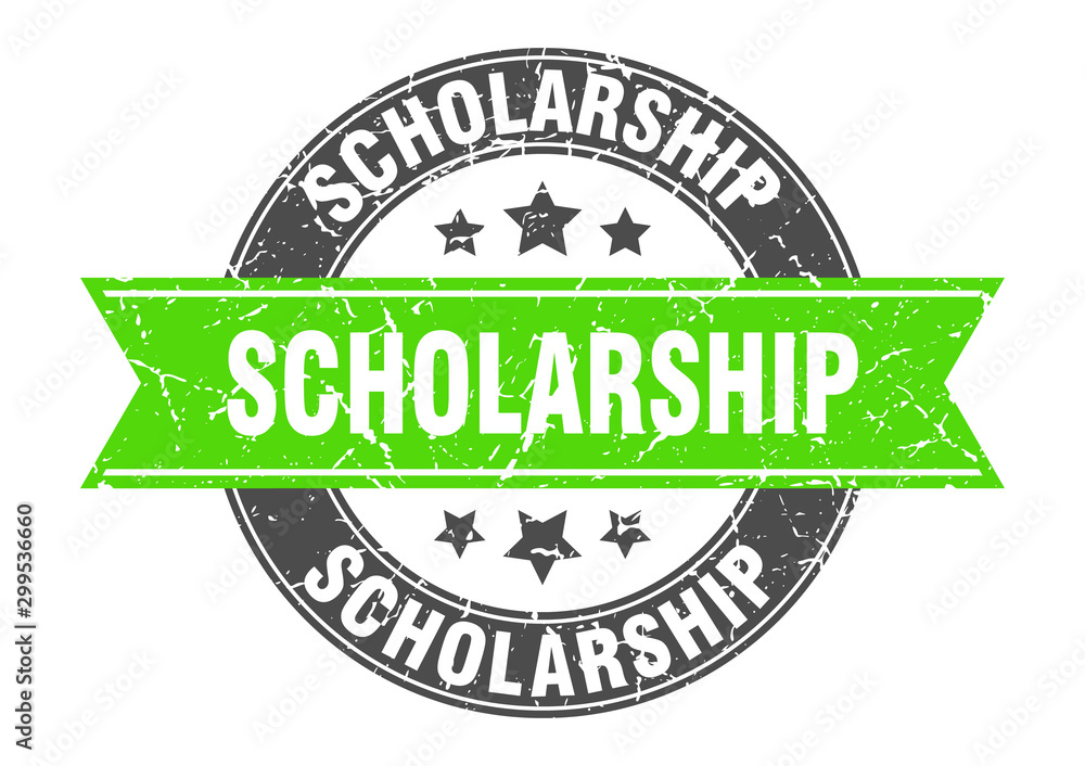 scholarship round stamp with green ribbon. scholarship scholarship round stamp with green ribbon. scholarship