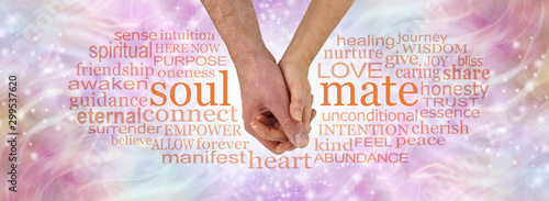Bild auf Leinwand You and Me were spiritually meant to be - male and female hand in gentle embrace