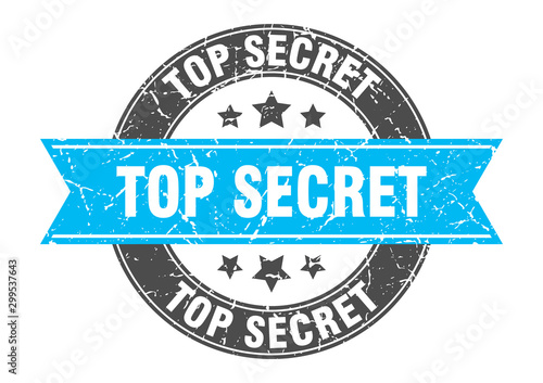top secret round stamp with turquoise ribbon. top secret