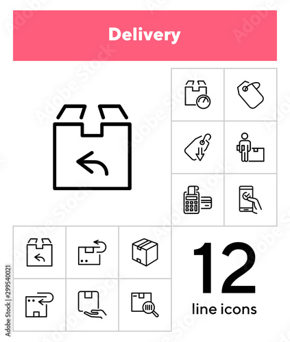 Delivery line icon set. Set of line icons on white background. Shopping concept. Shop, box, payment. Vector illustration can be used for topics like modern life, urban, comfort