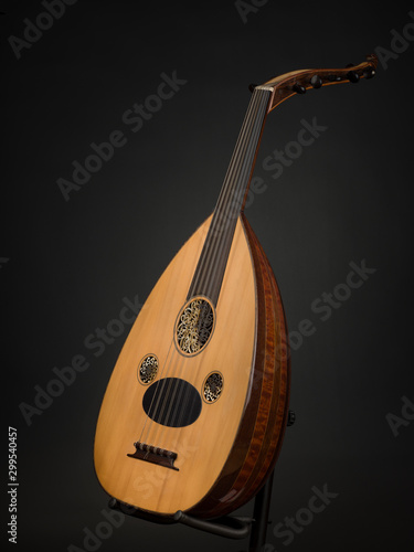 Oud. An instrumental, Middle Eastern music culture, black background