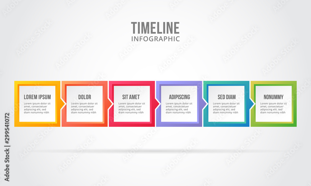 business timeline infographic. 6 option step point. chart graphic. vector. template