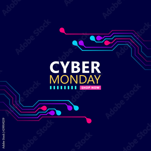 Cyber monday sale with circuit board background. Promotional online sale event. vector illustration