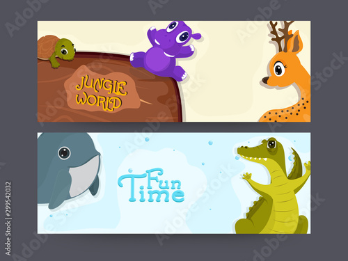 Fun Time website headers with cute animals.