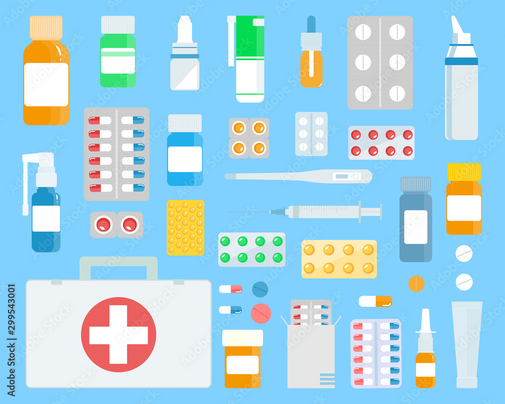 set of drugs and hospital equipment set of drugs and hospital equipment
