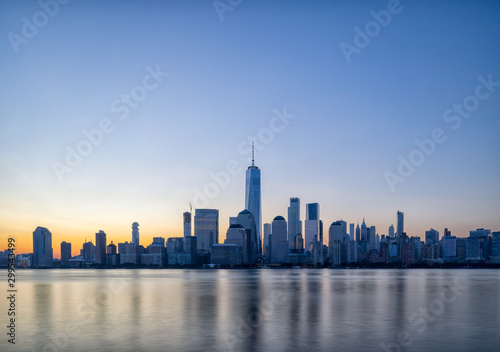 Manhattan skyline at dawn  view from New Jersey