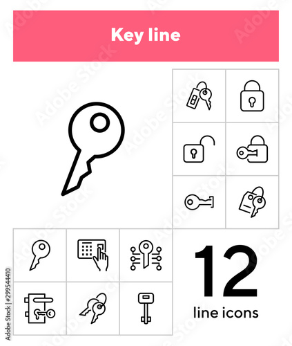 Key line icons. Set of line icons on white background. Safety concept, Key, locker, entry phone. Vector illustration can be used for house, house security, computer programs