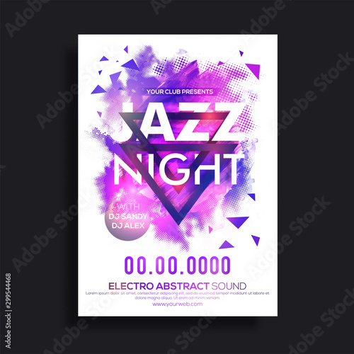 Jazz Night Party Flyer, Template or Banner. photo