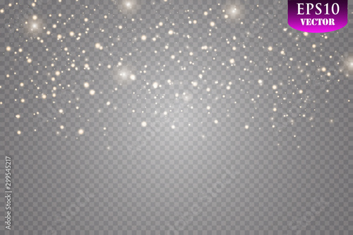 Glowing light effect with many glitter particles isolated on transparent background. Vector starry cloud with dust. Magic christmas decoration