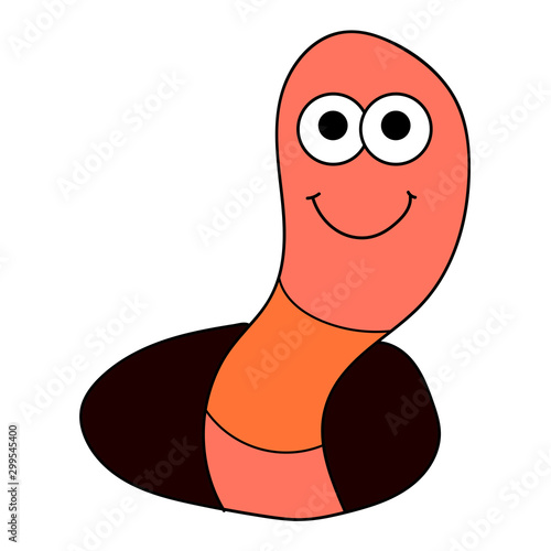 Cartoon linear doodle retro happy worm isolated on white background. Vector illustration.     