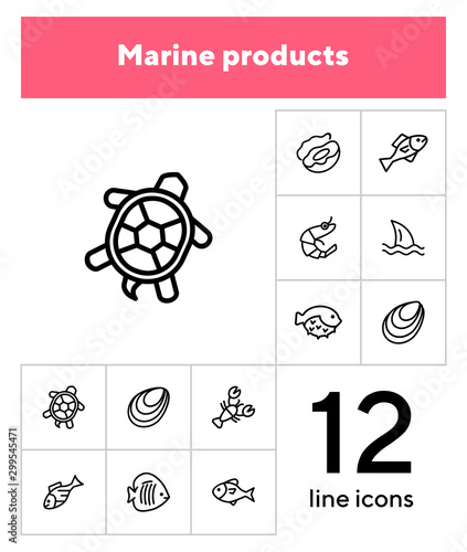 Marine products icon set. Seafood concept. Vector illustration can be used for topics like seafood, cuisine, cooking photo