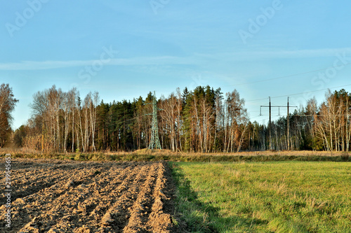 Countryside landscape of arable land with selective focus