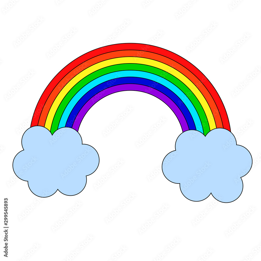 Cartoon linear doodle rainbow and clouds isolated on white background. Vector illustration. Cartoon linear doodle rainbow and clouds isolated on white background. Vector illustration.