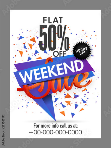 Weekend Sale poster, banner or flyer design.