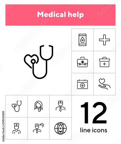 Medical help icon set. Hospital concept. Vector illustration can be used for topics like apothecary, hospital, drug company