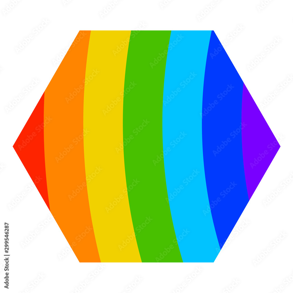 Obraz premium Cartoon hexagon with rainbow texture in flat style isolated on white background. Vector illustration. 
