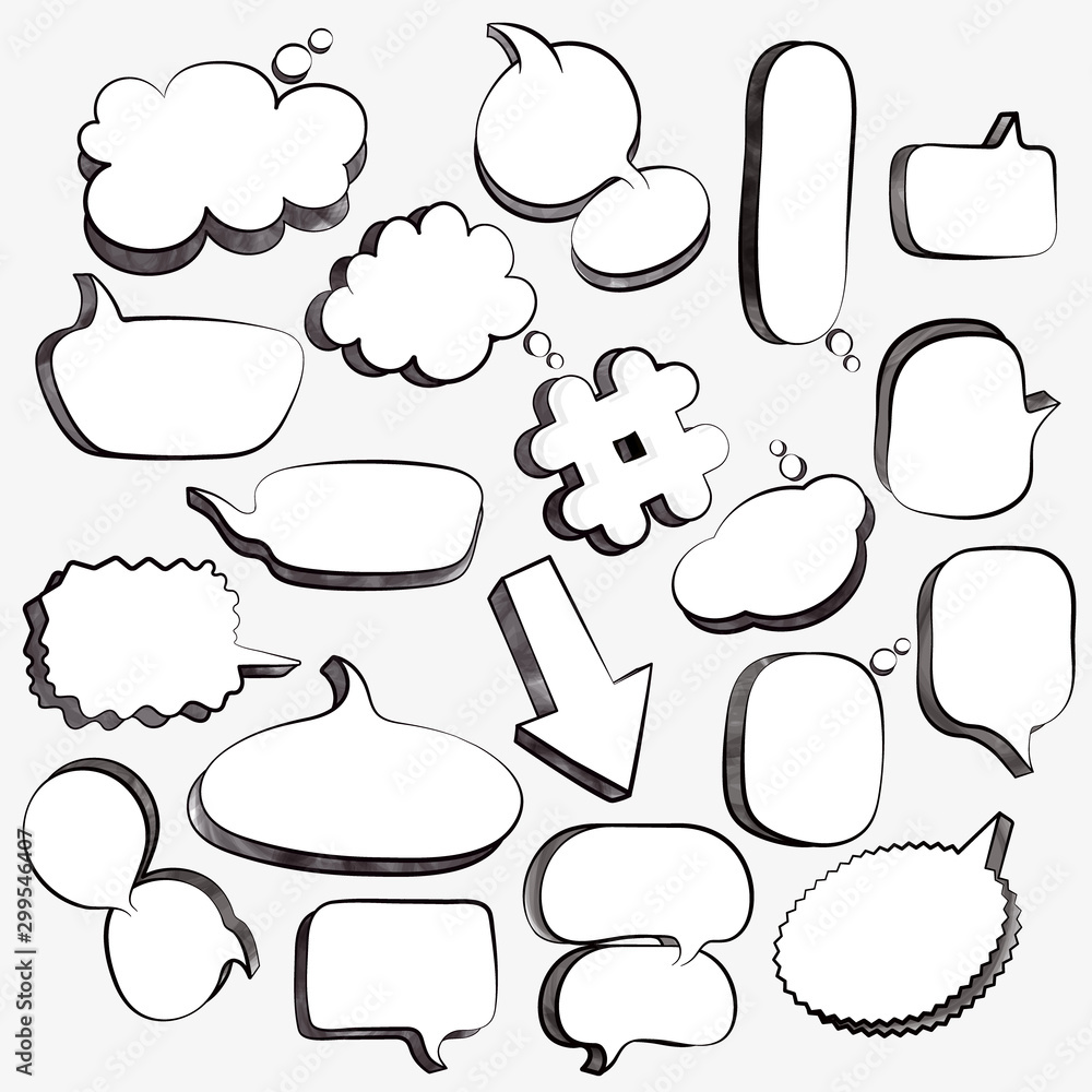 Set of empty 3D comic speech bubbles. Set of empty 3D comic speech bubbles.