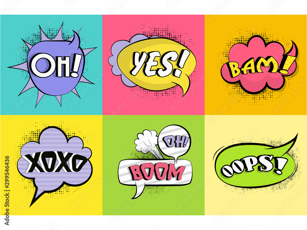 Colorful comic speech bubbles with text. Colorful comic speech bubbles with text.