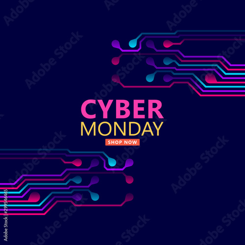 Cyber monday sale with circuit board background. Promotional online sale event. vector illustration