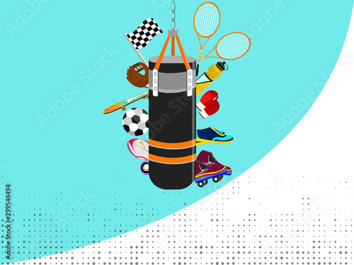 Various sports equipments background.