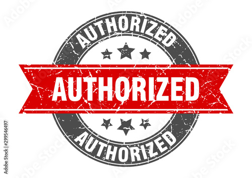authorized round stamp with red ribbon. authorized
