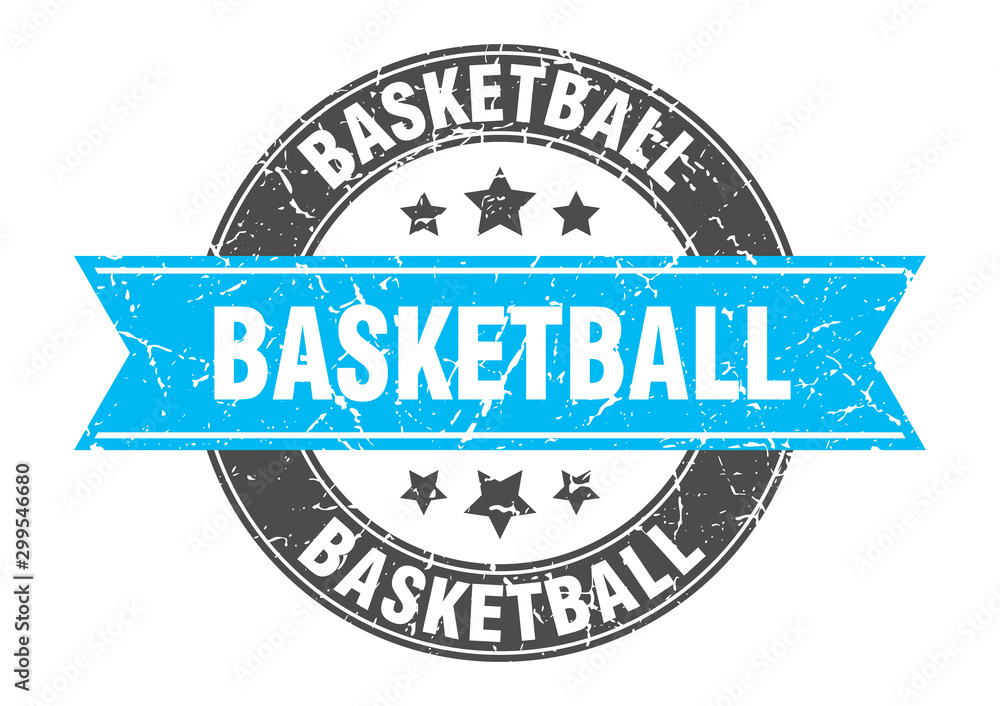 Fototapeta premium basketball round stamp with turquoise ribbon. basketball