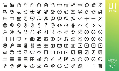 Modern UI Kit - Shopping and ecommerce icons set. Set of shopping bag, buy cart, delivery, payment, contact us, map location, user, arrows, online assistant and other ui elements and icons.