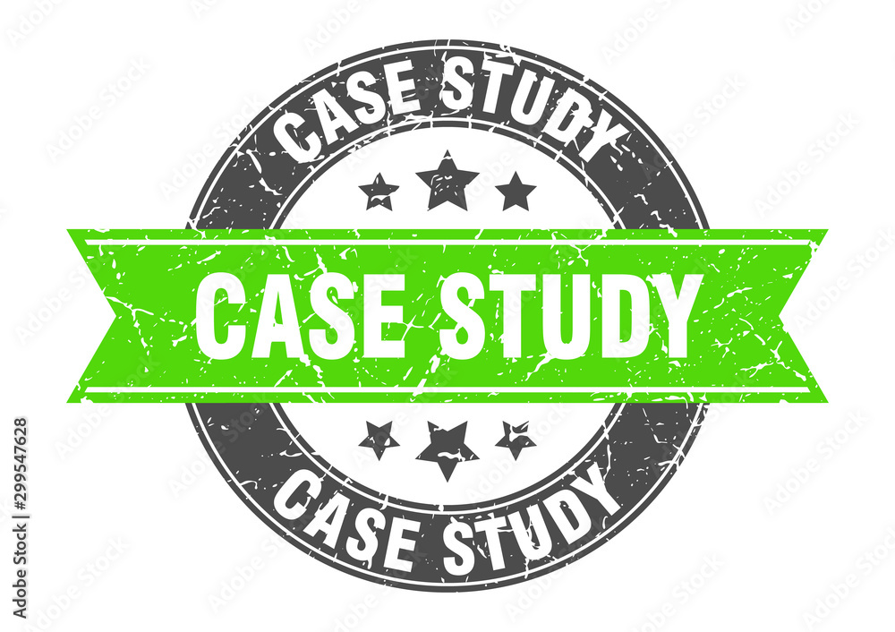 Obraz premium case study round stamp with green ribbon. case study