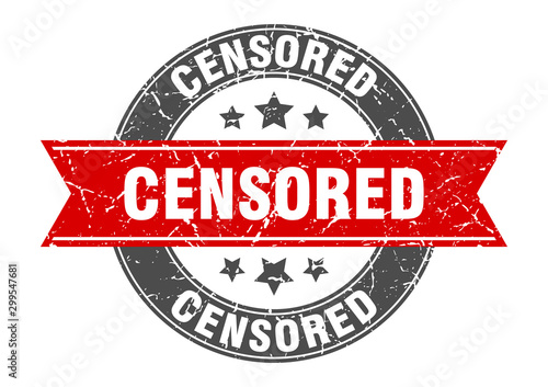 censored round stamp with red ribbon. censored