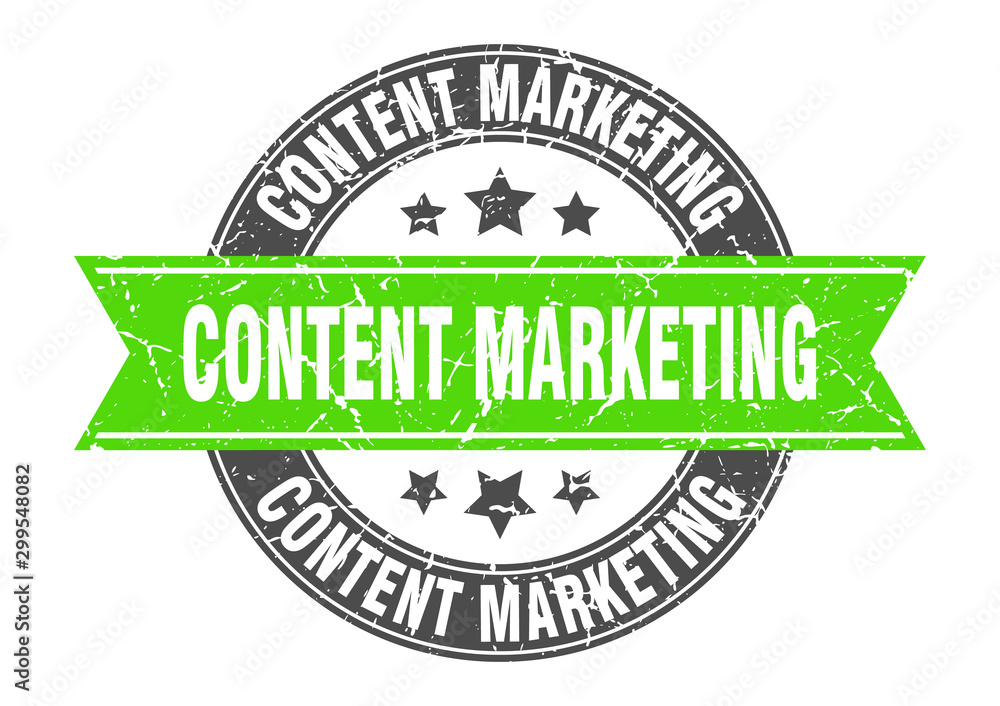 Fototapeta premium content marketing round stamp with green ribbon. content marketing