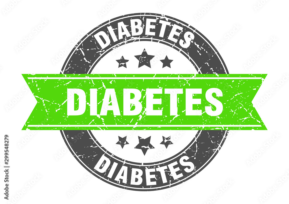 Fototapeta premium diabetes round stamp with green ribbon. diabetes