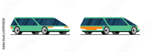 Future green car side back front view design concept. Futuristic autonomous self-driving smart automobile. Sensors driverless vehicle vector illustration