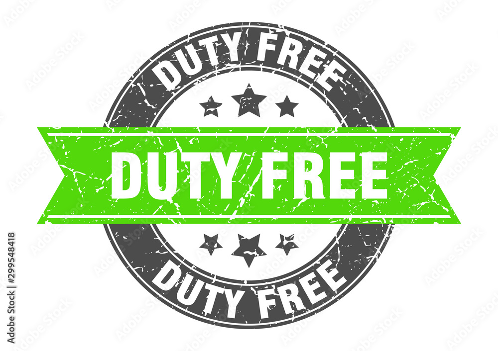 Fototapeta premium duty free round stamp with green ribbon. duty free